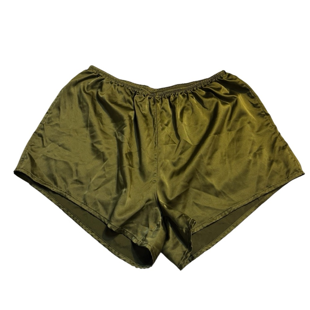 Stars Above Sleep Shorts Small Olive Green Satin Elastic Waist Lounge Shorts